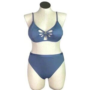Isabella Rose Women L Ring Bikini 2 Piece Swimsuit Blue Wireless Padded High Leg